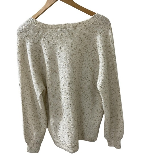 Loft Cream Size XL Gold Speckled metallic V-Neck Pullover Sweater Polyester - Picture 2 of 4